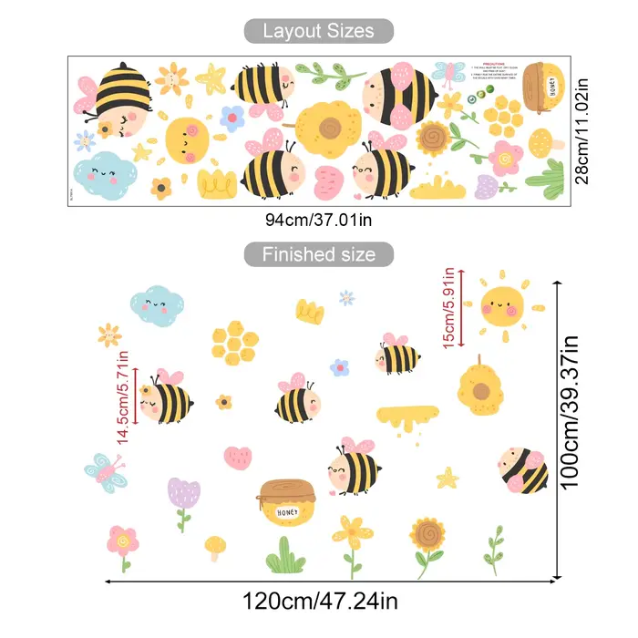 Autocollant mural en vinyle pour chambre d'enfant, mignon abeille, fleurs, papillon, miel, soleil, c