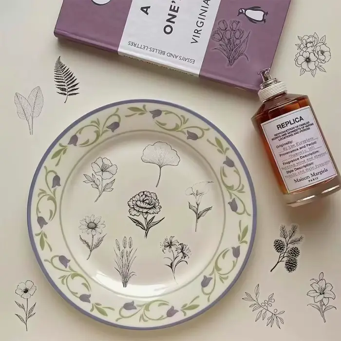 Autocollants à motifs de plantes noires et blanches