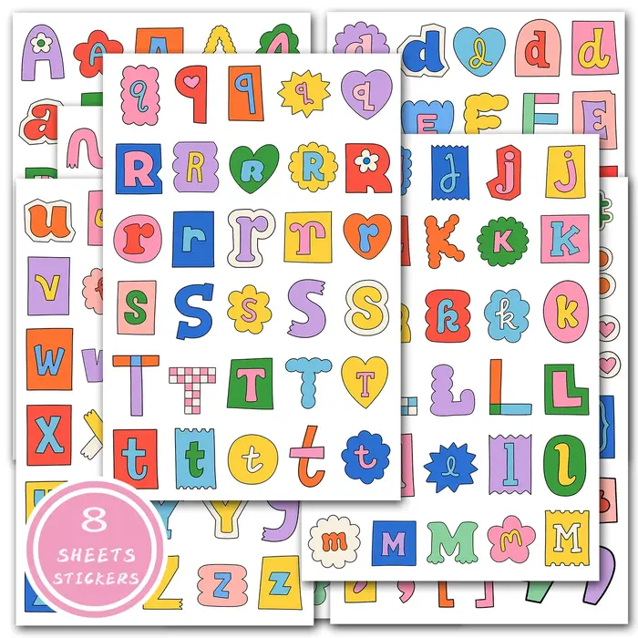 Étiquette autocollante avec symboles de l'alphabet, étiquette décorative en matériel de Collage pour