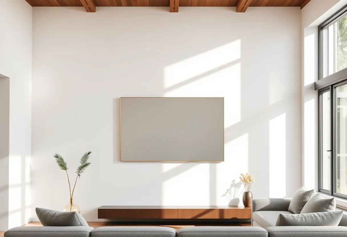 Miroir rectangulaire dans un salon moderne