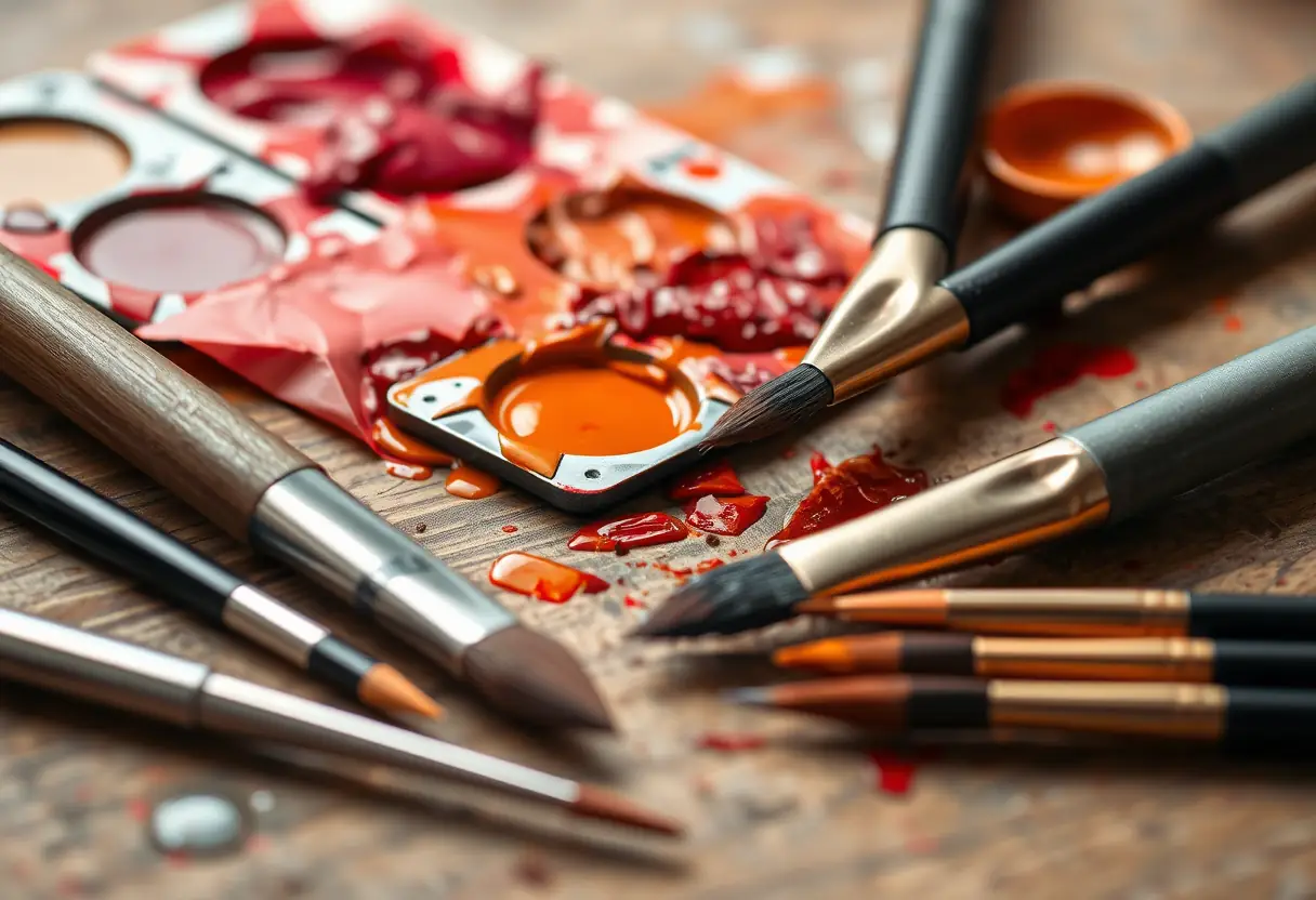 Palette d'artistique avec couleurs vives et dorées