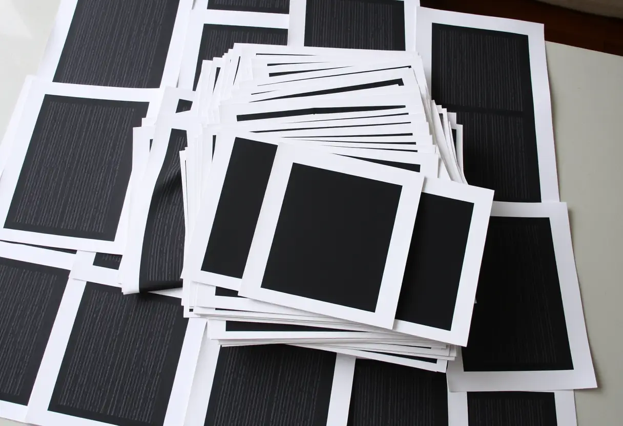 Stacks de 50 impressions noires identiques, chacune avec sa propre texture unique