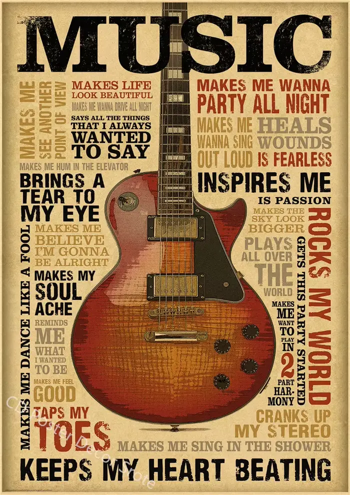 Affiche de Collection de guitare imprimée en papier Kraft, bricolage Vintage, salle de maison, Bar, 