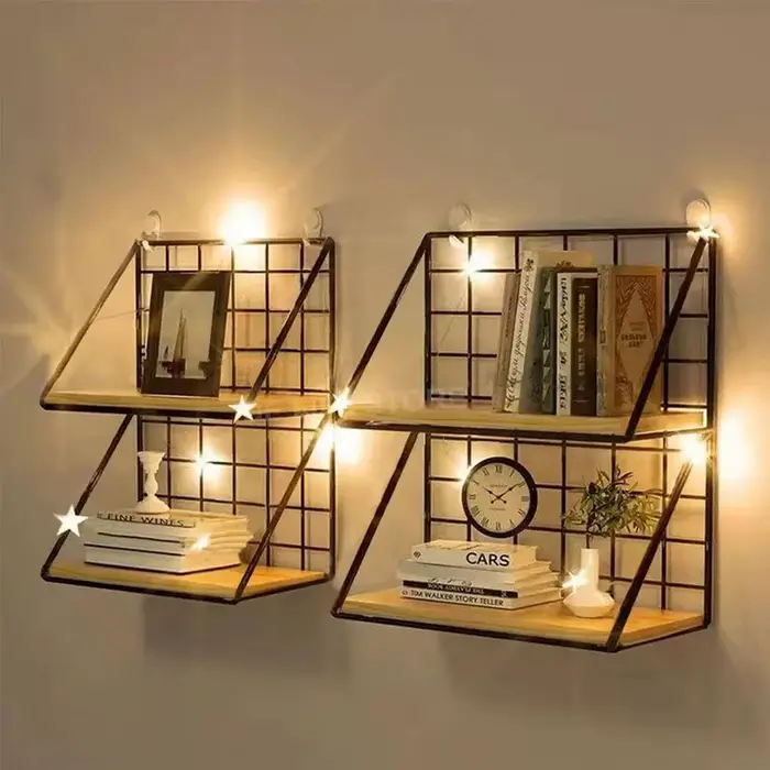 Étagères murales en bois sans perçage - Étagère de rangement suspendue et support décoratif pour le salon