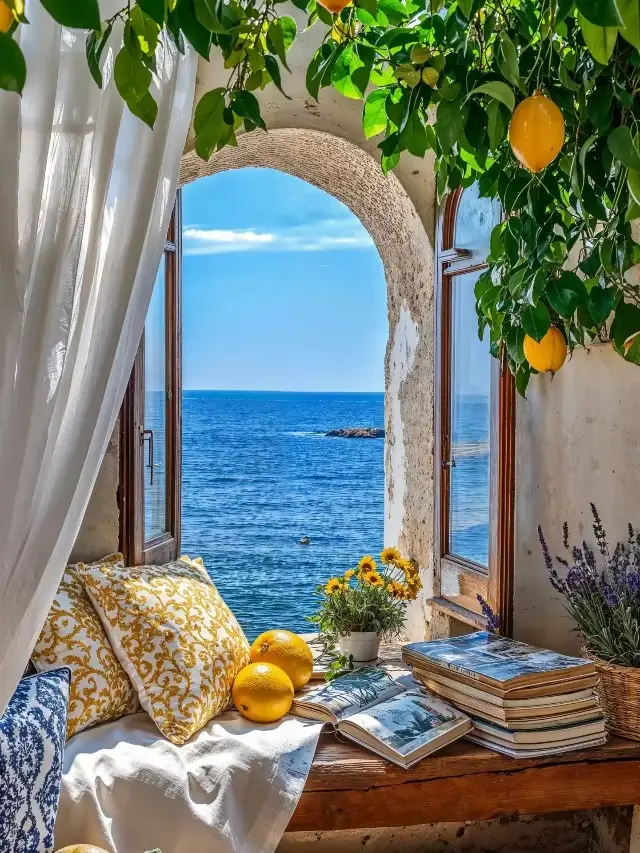 Affiche sur toile de paysage rétro méditerranéen, bateau citronnier italien, paysage marin d'Amalfi,