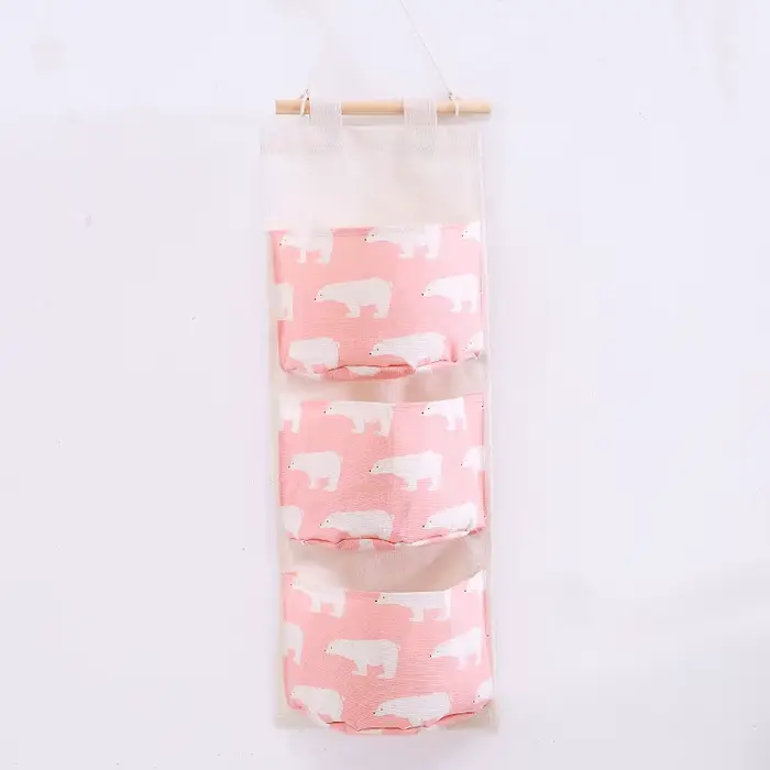 Sac de rangement mural suspendu à trois poches, sac de rangement en coton et lin pour chambre à couc