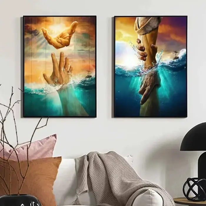 Toile peinture jésus la main de dieu affiches chrétien