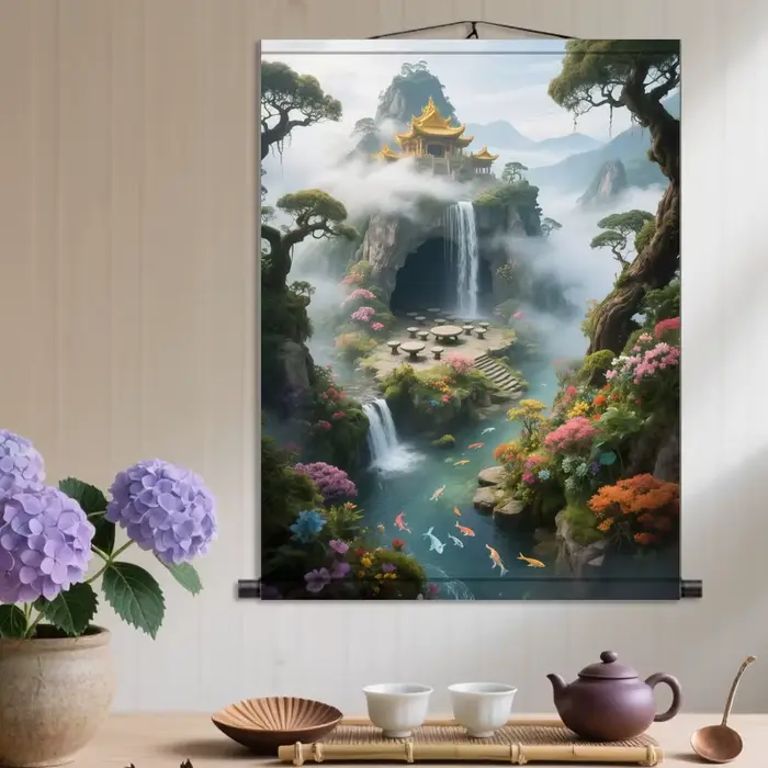 Peinture de paysage, mur de fond de couloir de salon, peinture en rouleau de soie, décor de pièce esthétique, tapisserie de décoration murale