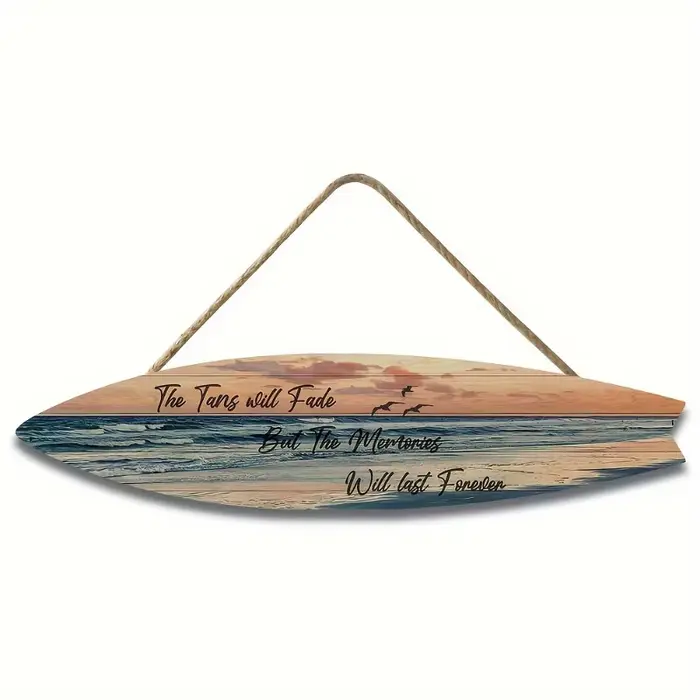 Décoration murale de planche de surf de style plage – Art de paysage marin tropical sur un matériau semblable au bois – Conception résistante à la lumière pour une utilisation intérieure/extérieure
