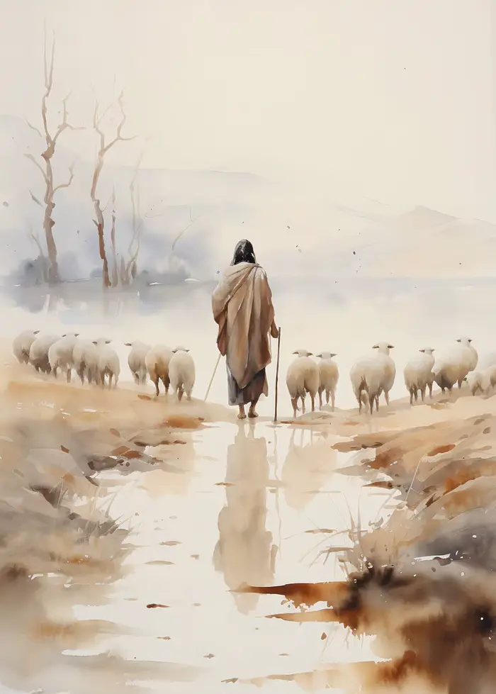 Affiche d'art de jésus marche sur l'eau, bon berger chrétien, peinture sur toile aquarelle de la Bib