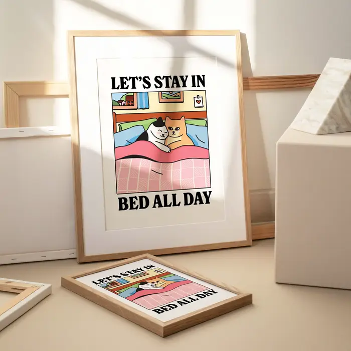 Dessin animé moderne couché confortablement dans le lit mur Art imprime toile peinture affiche photo pour salon chambre décor à la maison cadeau