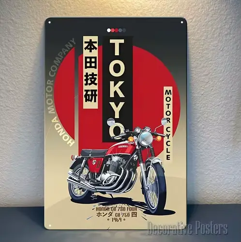 Affiche métallique de moto cb750 1969 - Format de panneau de collection