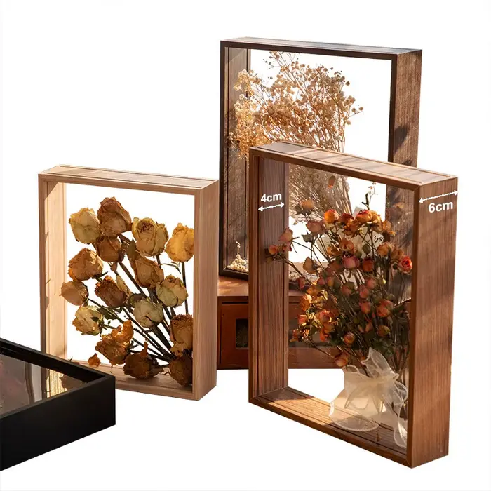 Cadres de boîte à ombre transparents de 4cm de profondeur, présentoir de Bouquet, étui à fleurs prof
