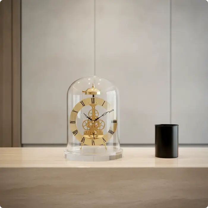 Horloge à quartz squelette avec dôme en verre, style rétro, fonction carillon, pour collectionneurs,