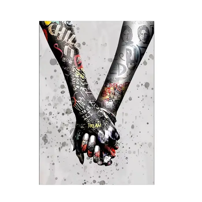 Affiche de toile de graffiti de couples d'amour tenant les mains, impressions d'art de mur de toile 