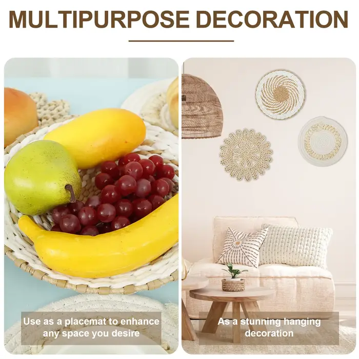 Lot de 11 paniers muraux tressés décoratifs en rotin et osier