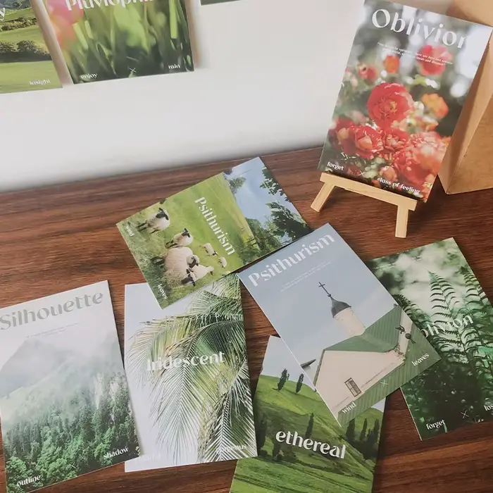 30 autocollants affiches imprimées Paysage Naturel Colline Verte Nordique