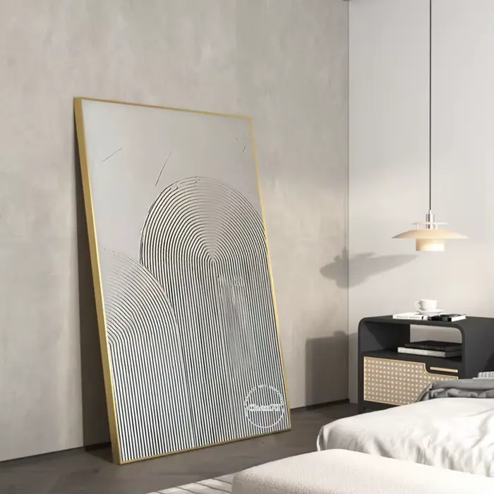 Décoration de la maison contemporaine peinte à la main, ligne blanche abstraite, coutumes sur toile, grande décoration de chambre, sans cadre, offre spéciale