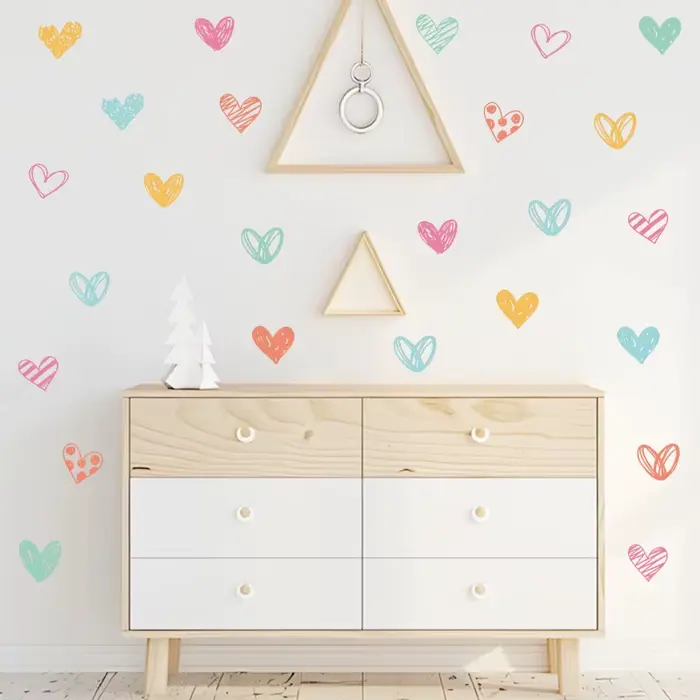 Nouveaux autocollants muraux coeur colorés différentes formes coeurs Art stickers