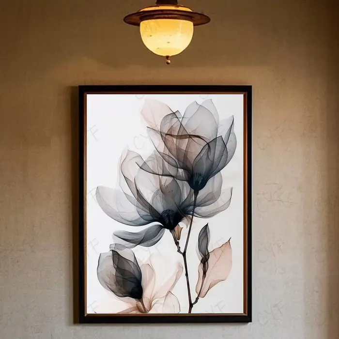 Peinture sur toile de fleurs à l'encre noire et blanche, pour la maison, le bureau, la chambre à cou