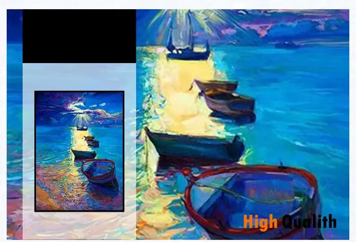 Peinture abstraite sur toile d'un bateau à voile sur la mer
