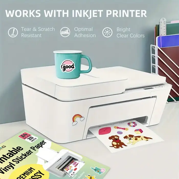 20 feuilles de papier autocollant en vinyle brillant A4