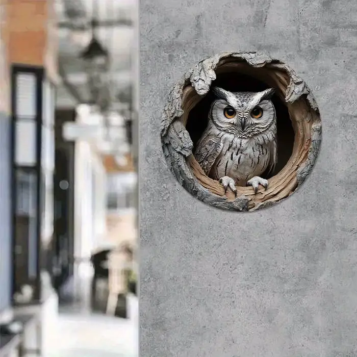 Thème mural de hibou contemporain rond en bois