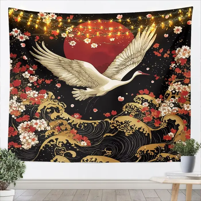 Tapisserie murale chinoise orientale, art paysager zen, peinture à l'aquarelle de montagne, rivière, fleur de lotus, décoration de maison asiatique, affiche