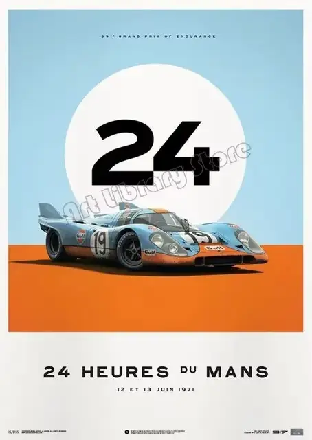 Affiche murale rétro de voiture classique, 24 heures de Le Mans, course de résistance mondiale, imag