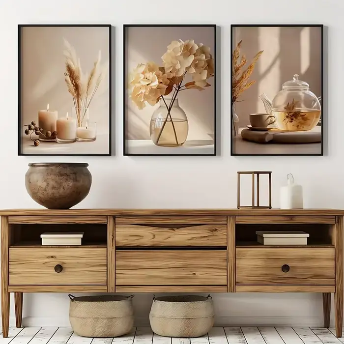 Toile de peinture de fleurs beiges minimalistes