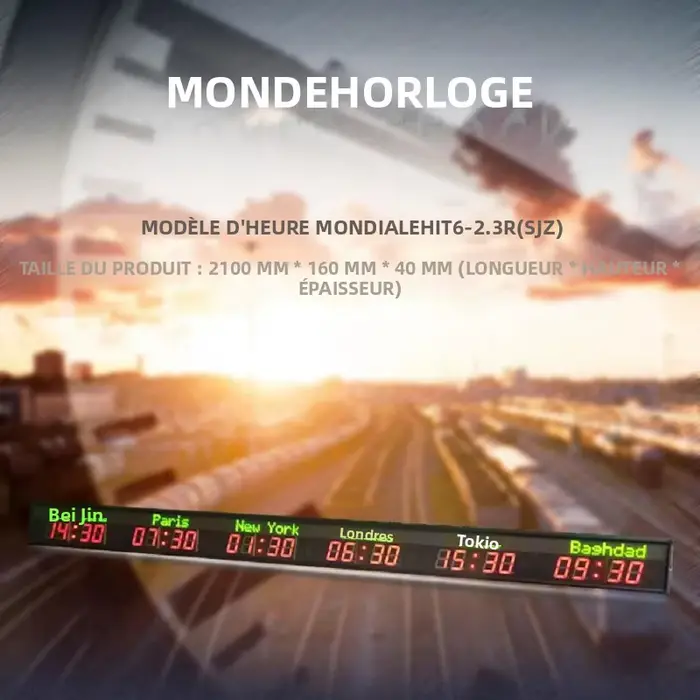 Horloge murale LED mondiale avec affichage de 6 fuseaux horaires