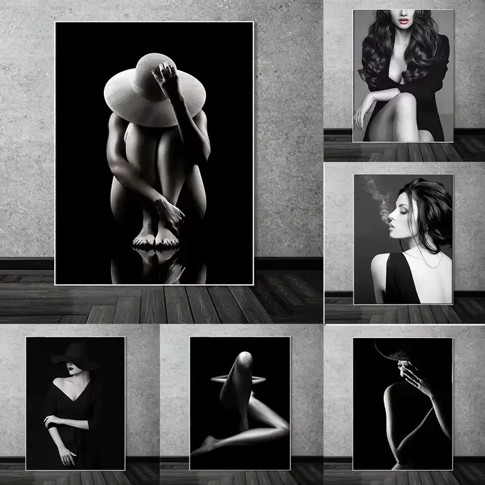 Mode femme fumer Sexy nu Art toile peinture moderne noir blanc