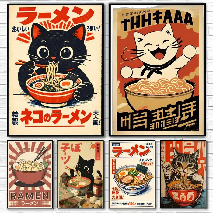 Affiche d'art vintage sur le thème du ramen japonais