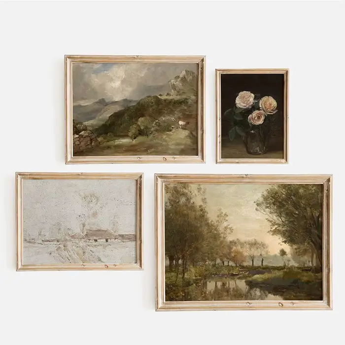 Peinture à l'huile de paysage de montagnes vintage américaines