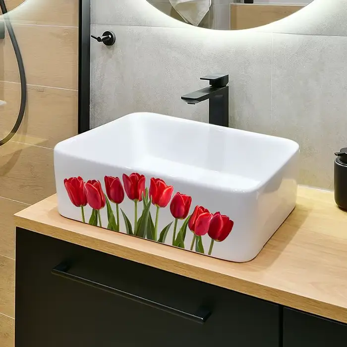 Autocollant mural pour la zone du lavabo de la salle de bain