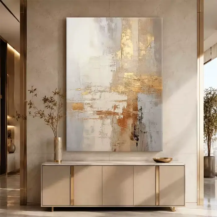 Image abstraite contemporaine peinte à la main de grande taille, peintures à l'huile sur toile en fe