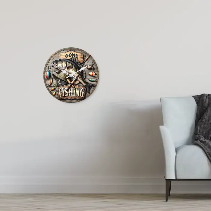 Modèle d'équipement de pêche personnalisé Horloge murale en bois Salon Chambre Cuisine Décoration de la maison