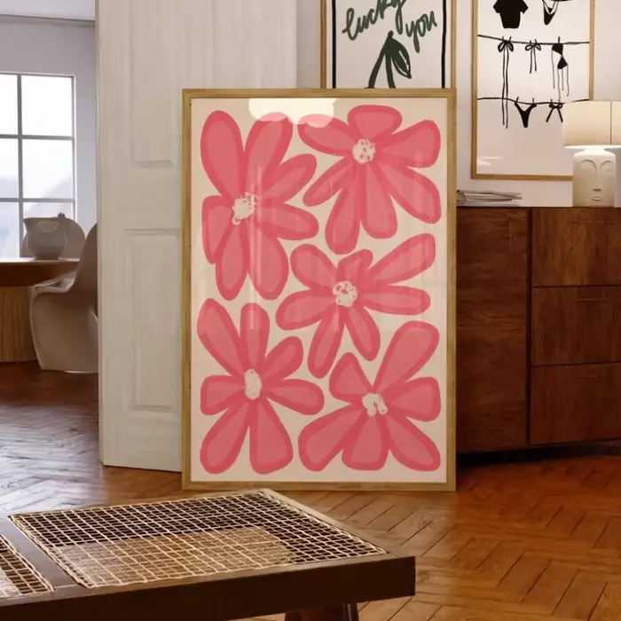 Affiche murale imprimée de fleurs roses, décor de chambre à coucher Girly, affiches murales rétro po