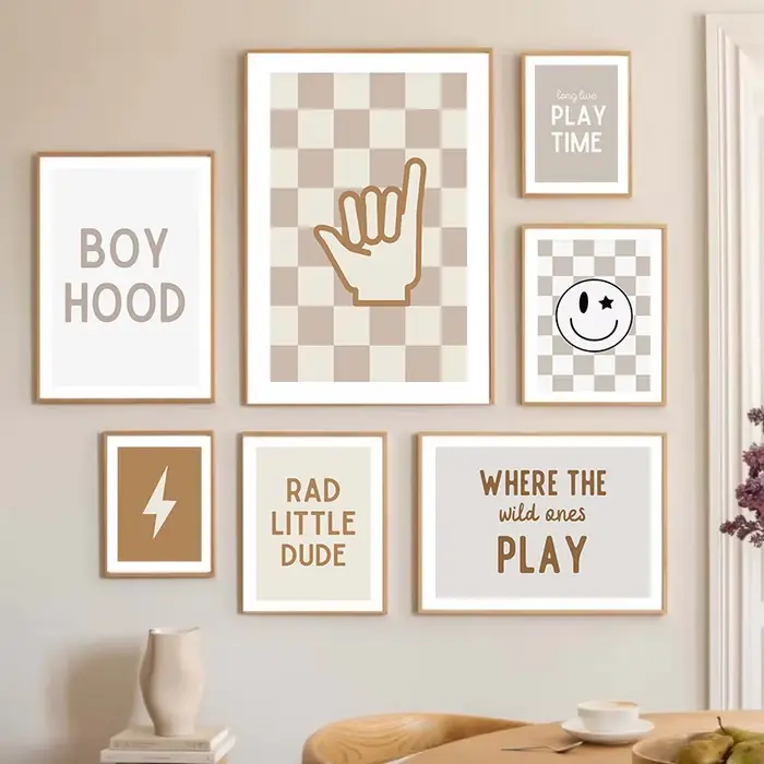 Affiche murale à carreaux neutre pour chambre d'enfant