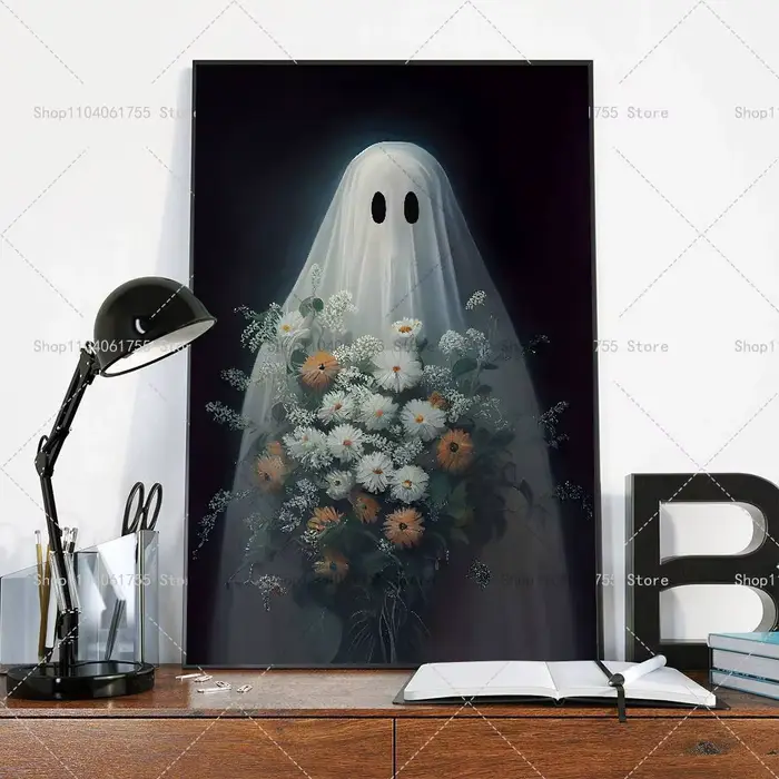 Affiche gothique d'Halloween avec fantômes, autocollant artistique auto-adhésif en papier imperméabl