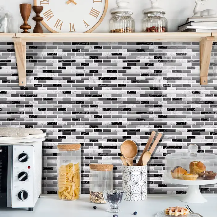 Carreaux de cristal en mosaïque de marbre, autocollant mural auto-adhésif imperméable pour salle de bains, cuisine, décoration murale, carrelage à décoller et à coller
