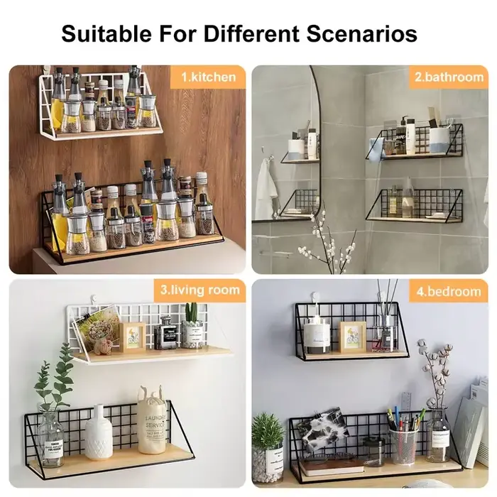 Étagères murales en bois sans perçage - Étagère de rangement suspendue et support décoratif pour le salon