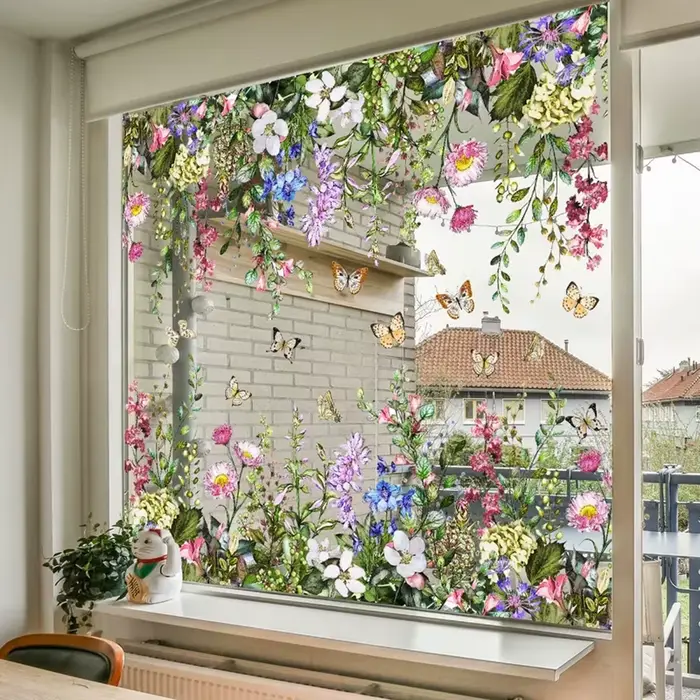 Autocollant de fenêtre décoratif floral pour porte vitrée, chambre et salle de bain, amovible, à adh