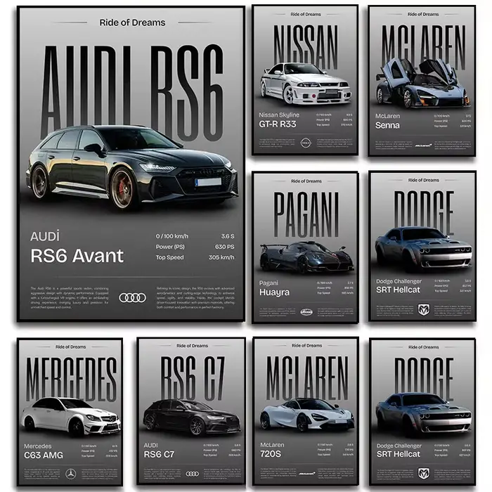 Minimaliste classique 2025 luxe Supercar JDM voiture de sport Auto affiche toile peinture mur Art photos maison Garage bureau décor