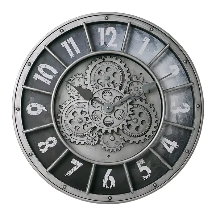 Horloge murale Steampunk industrielle surdimensionnée avec engrenages mobiles