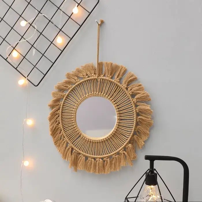 Miroir Mural Créatif en Macramé Tissé à la Main