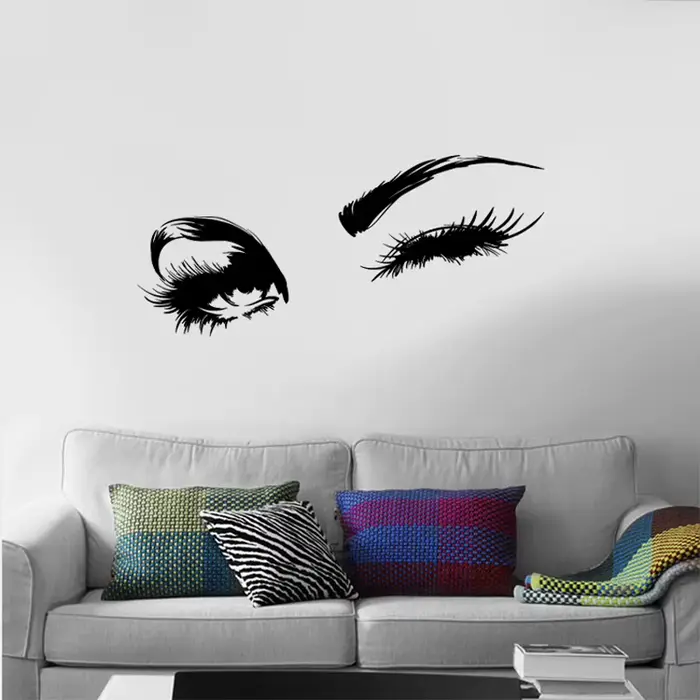 Autocollants Muraux Yeux Charmants et Cils Éblouissants Décoration Murale Vinyle Adhésif Stickers Design Intérieur Chambre