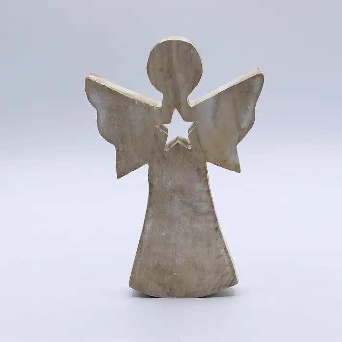 Mango Wood Angel - Whitewash with Star Cut Out