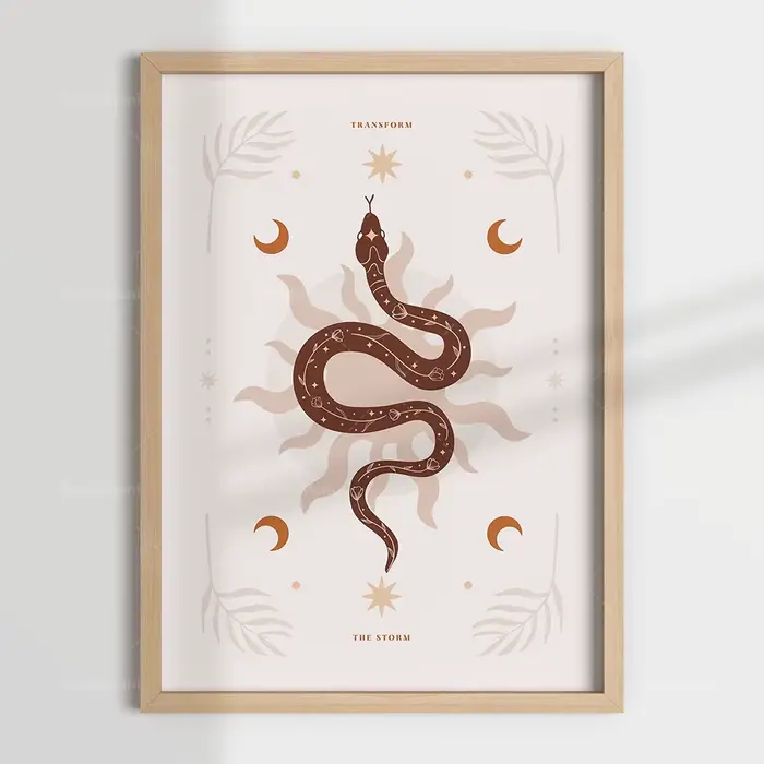 Boho serpent art, animal compact, transformer la tempête, boho serpent illustration, cadeau d'interr