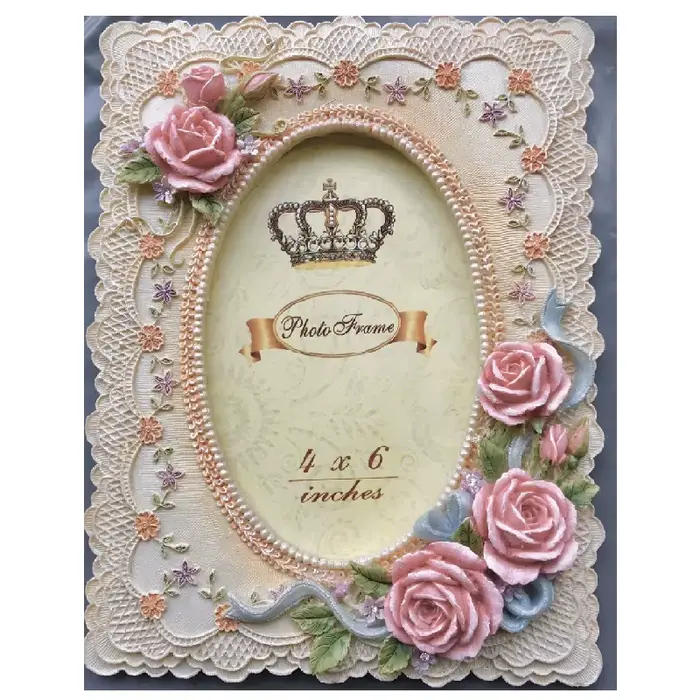 Cadre photo rose en résine de bureau en dentelle gaufrée pour décoration de la maison